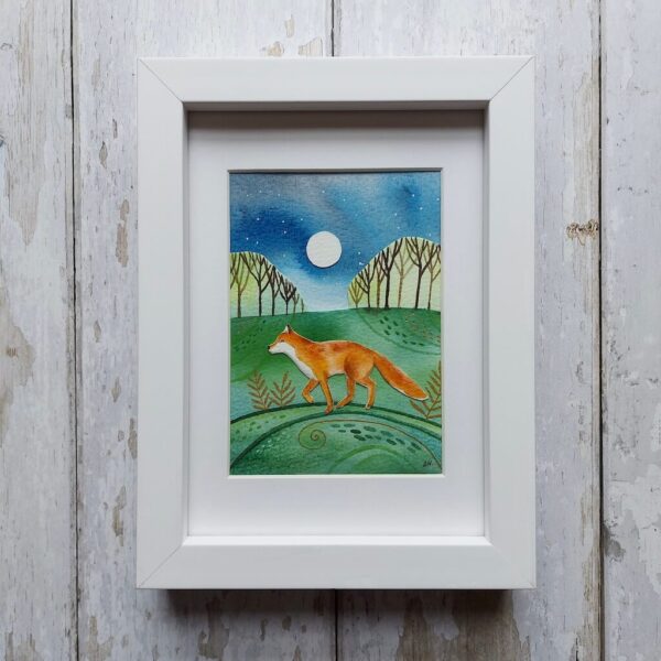 Framed Original Painting - Moonlight Fox