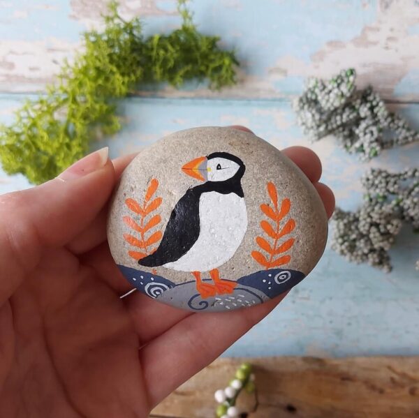 Painted Pebble - Puffin